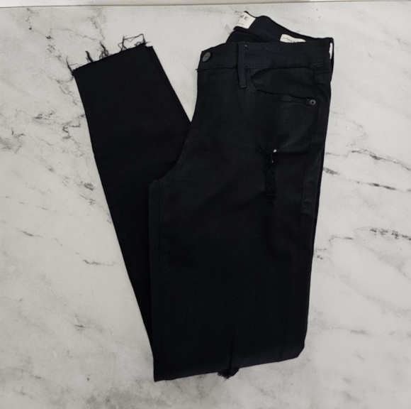 FRAME Denim High Rise De Skinny Jeanne Crop Black Distressed Jeans 28 Preowned - Picture 3 of 9